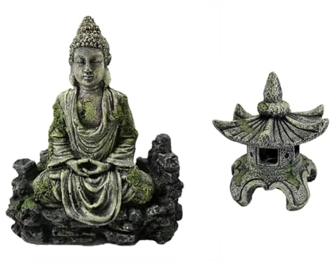 CiCixixi Statua Bouddha per Acquario con Antico Faro, Ornamento in Resina per Decorazione Acquario – Accessorio per Acqua Dolce e Salata