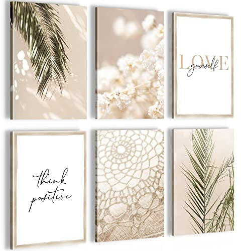 Novart Wandbilder Set Boho Pampasgras - KOMPLETT AUFHÄNGFERTIG - Made in Germany - Moderne Bilder Wohnzimmer Schlafzimmer - N005864a