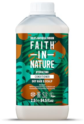 Faith In Nature Organic Coconut Conditioner, Hydrating for Dry Hair & Scalp, Vegan & Cruelty Free, No SLS, Silicones or Parabens, 2.5L Refill