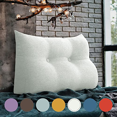 Johnear Rückenkissen als Bettkopfteil Rückenkissen Bett Dreieckiges Lesekissen Rückenlehnkissen Lendenkissen Bücherkissen Kopfenden Stützkissen für Bett Sofa (Elfenbeinweiß, 60×20×50cm)