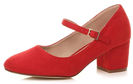 Damer medium blockklack rem arbete kväll brudtärna bröllop fest Mary-Jane skor pumps storlek, Rött mocka, 41 EU
