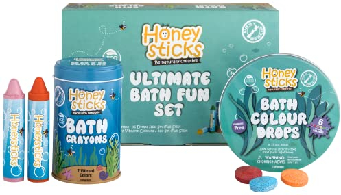 Honeysticks Ultimate Bath Fun Set, Non Toxic Bath Crayons Age 3+ (7 Pack) & Bath Colour Tablets (36 Drops) for Hours of Creative Bathtub Fun, Natural & Food Grade Ingredients, Great Gift Set for Kids