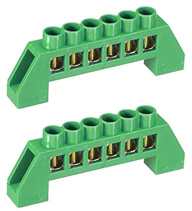 sourcing map Terminal Grounding Bar Screw Block Barrier Brass Strip 6 Positions Green for Electrical Distribution Pack of 2