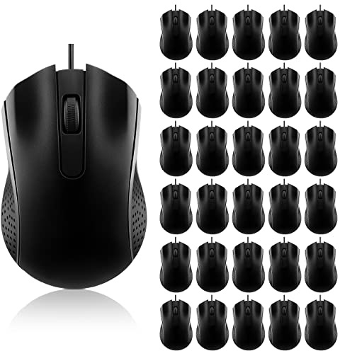 Bonuci 30 Pack USB Wired Mouse 3 Button Corded Computer Mice Bulk USB Mouse for PC Desktop, Laptop, Office, School, Classroom Use(Black)