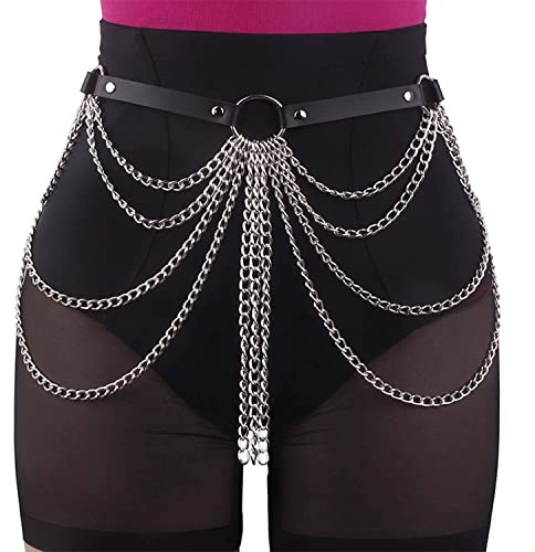 crazy bean Catene In Vita In Pelle Punk Imbracatura Cinture Per Pancia A Strati Alla Moda Catena Regolabile Per Donne E Ragazze Discoteca Feste Rave（C）