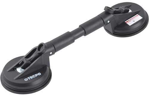 TECPO Gummi-Doppelsauger Ø 118 mm, Tragkraft Saugheber 100 kg, flexibler Kopf, Schnell-Lösehebel, ideal für Scheibenausbau & Transport, stabiler Handgriff, Aussparung für Ratschengurt, Länge 410 mm