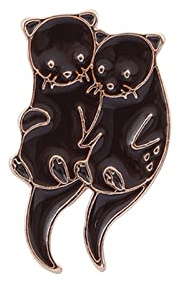 LUOFANG Encantadoras nutrias de mar abrazando bloque de hielo broche Pin nutrias de dibujos animados sosteniendo manos insignia esmalte solapa pines joyería regalo