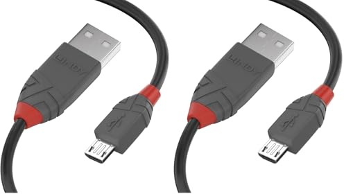 LINDY 36733 2 m Anthra Line USB 2.0 Type A to Micro-B Cable - Black (Pack of 2)