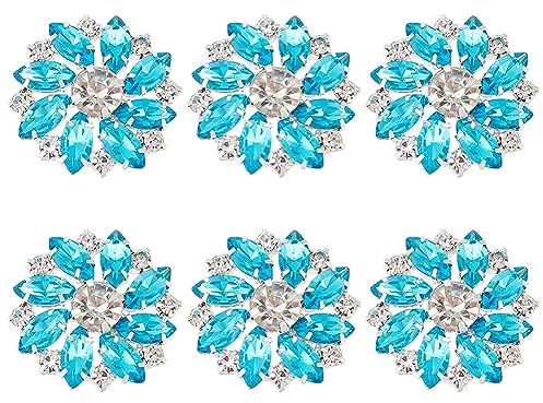 FINGERINSPIRE 6 Stück Blumen Strass Knöpfe Aus Messing 26 mm Cyan Kristall Zum Aufnähen Mit 1 Löchern Und Flacher Rückseite Modische Krallen Strass Schneeflocken Knöpfe Für Stoff DIY Handwerk
