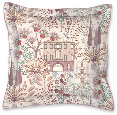Pip Studio Dekokissen Casa Di Pip Off White Toskana Haus Blüten Bäume Wendeoptik Blattmuster Creme Weiß Altrosa Perkal, Größe:45 x 45 cm