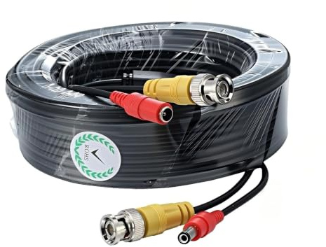 Multibao 2-in-1 BNC Video Power Cable - 5M to 50M, CCTV Security Camera DVR Extension Cable, Black
