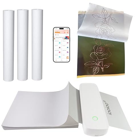 IOOIOO Tintenloser tragbarer Thermodrucker für Tattoo-Schablonen-Transferpapier und für 21,6 x 27,9 cm Briefgröße/A4-Thermopapier (gefaltet oder gerollt), Weiß