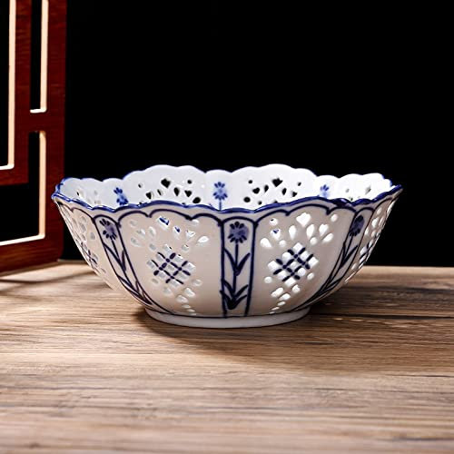 OQHAIR Bol à Fruits Assiette de Fruits en Porcelaine Bleue et Blanche de Style Chinois Assiettes Creuses Décoration de Salon en céramique Plat de Fruits secs Plat de Fruits (Color : 27cm)