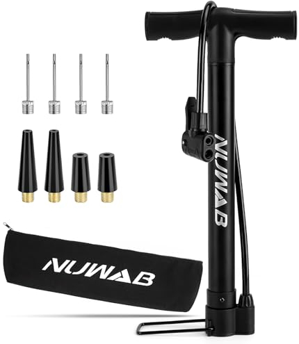 NUWAB Bike Floor Pump, Cycling Floor Pump with Presta & Schrader Valves, Portable Multi-Purpose Bicycle Pump, Foot Bike Pump fit for all Bike and Balls, Swimming Rings