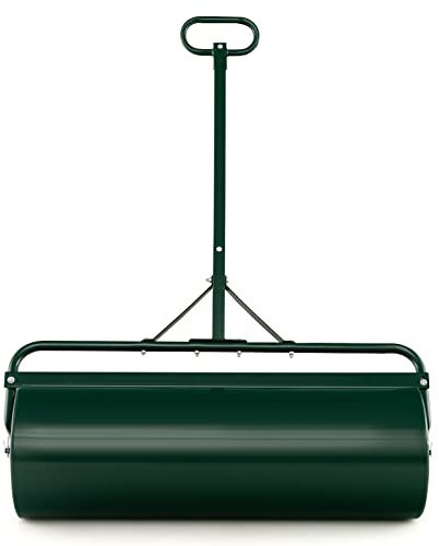 GYMAX 63L Rullo per Prato 90cm, Rullo per Giardino con Manico Regolabile e Protezione dalla Sporcizia, Rullo per Prato Riempibile con Acqua e Sabbia, Rullo per Prato 2 in 1 (Verde)