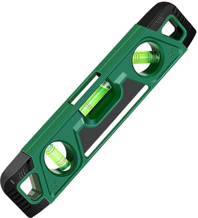 Niveau à Bulle 23 cm Magnétique Niveau Torpédo Avce 3 Fioles Réversibles Antichocs (45°, 90°, 180°) et Extrémité Caoutchoutées