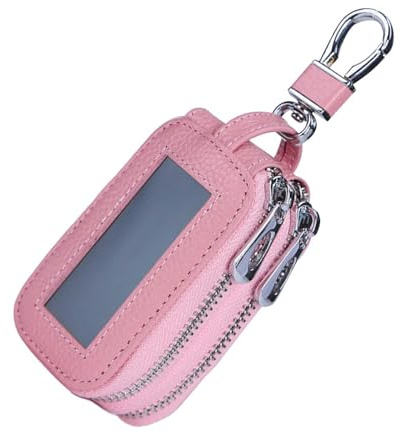 Car Key Chain Case, Car Key Package with Double Zipper, Key Chain Protector - PU Leather Keychain Protector, Large Capacity Key Coin Holder, Key Chain, pink, Siehe Beschreibung