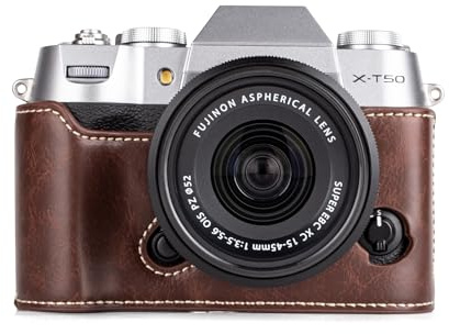 MUZIRI KINOKOO Kameratasche für Fuji XT50/X-T50 PU Leder Tasche kompatibel für Fuji X-T50 Kamera mit Öffnungsboden und Handgriff-Design - Kaffee