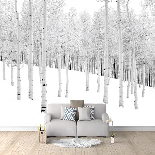 Papel Pintado Panorámico Invierno Álamos Temblones 350x256 cm Fotomurales No Tejido, Murales Decoración de Pared, Póster Pared Personalizado 3D Para Salón Dormitorio