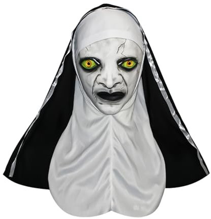 SUEHBEXF Halloween Masken, The Nonne Gruselige Latex-Maske mit Kopftuch, Halloween Gruselige Hexenmaske, Nonne Horror Vollkopf Latex Masken, für Halloween Cosplay Horror-Events Kostüm Party