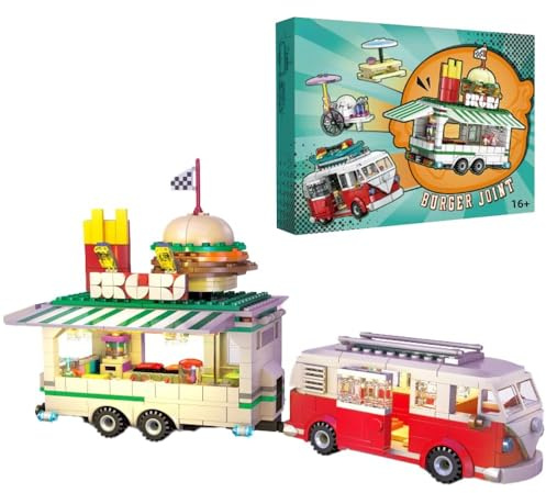 highdar Technik Retro Burgerwagen Bausteine Sets, 883 Teile STEM Auto Modellbausatz, MOC Klemmbausteine Konstruktionsspielzeug, Rennwagen für Erfahrene Baustein Enthusiasten