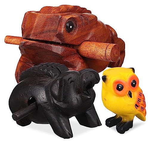 Holzklangblock Tierfiguren mit Kröte, Schwein und Eule | 3 Stück, Kreative Holzschnitzerei, als Dekoration für Zuhause oder Geschenk für Freunde