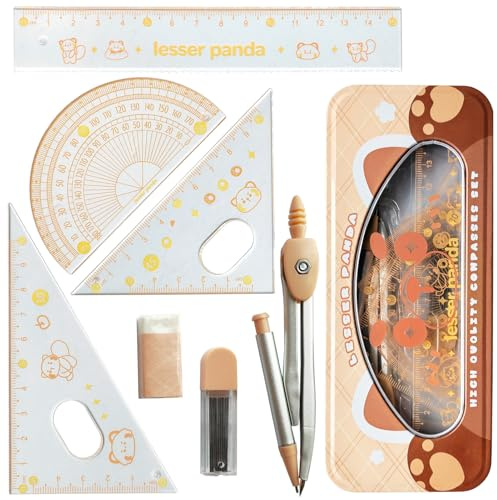 DY.2ten Set Geometria per Studenti, Geometry Compasso Set, Math Geometry Kit, Goniometro, Compasso,Righelli, con Scatola Infrangibili, Squadrette da Disegno 45 e 60, Elementare, 7 Pezzi