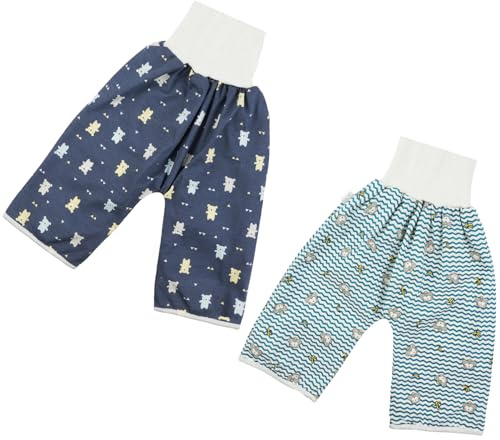 Aolso Baby Trainingshose, 2 Stück Hohe Taille Töpfchen Trainingshose, Baby Windelhosen für Kinder, Baumwolle, Waschbar und Wiederverwendbar, 0-6 Jahre alt(Affe/blauer Bär)