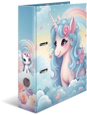 HERMA Ordner A4 Happy Einhorn, 7 cm breit, Ringordner mit Kindergarten Motiv, bunter Aktenordner mit Innendruck für Jungen, Mädchen und Kinder