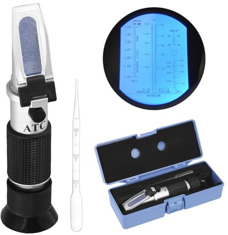 QWORK® 4-in-1 Antifreeze Refractometer, Ethylene & Propylene Glycol Coolant Tester with Urea & Battery Acid Measurement, for Auto, Industry