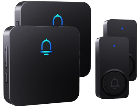 SECRUI Wireless Doorbell, 2 Pack Door Bells Kit with Plug-in Cordless Receivers, IP55 Waterproof Door Chime with 1000 ft Long Range, 32 Chimes & 5 Level Volume Easy Install, Black