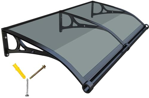 Vordach Haustür Überdachung, Haustürvordach Fenstermarkise, Polycarbonat Türvordach Aluminium Pultvordach, Türdach für draußen Regenschutz UV-Schutz vor Regen und Schnee, Grau 60x60cm