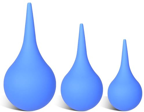 YBEATY 3PCS Hand Bulb Ear Dropper with Add-on Stream Tip Soft Reusable Effective Blue Rubber Squeeze Suction Tool Ear Wax Removal Cleaning Kit for Kids Adults Pet Sinus Rinse Mucus