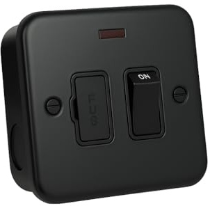 Matt Black Metal Clad Socket & Switch Range – Modern Industrial Finish | Durable, Stylish, Ideal for Home & Commercial Use (13A Fuse Spur with Neon)