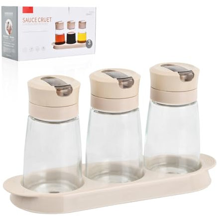 Kioiner 3 Pezzi Bottiglia per Olio, 250ml Oliera Vetro, Dispenser Olio da Cucina, Porta Olio da Cucina, Adatto per Olio D'oliva, Salsa di Soia, Sciroppo, Olio di Mais