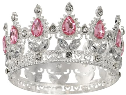 sourcing map Mini Crown Cake Toppers, Alloy Queen Princess Little Crown Tiara Cupcake Heart Shaped with Crystal for Birthday Cake Decor Wedding Party