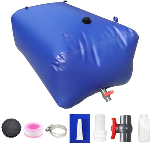 Vessie de stockage d'eau en PVC bleu avec couvercle, ruban, pince, adhésif, valve et tuyau en tailles 50L, 110L, 200L, 400L