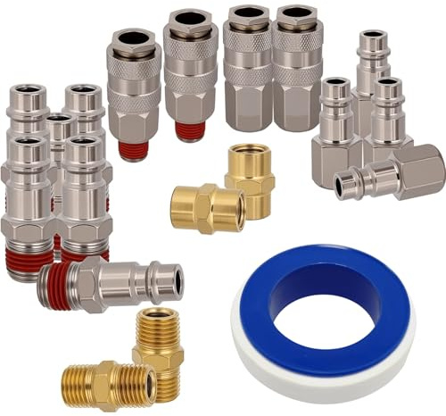 SPORWAY 19pcs 1/4 BSP Euro Air Fitting: Style Air Compressor Fittings, Nickel-Plated Euro Hose Connectors Air Coupler and Plug Set, for Pneumatic Tools
