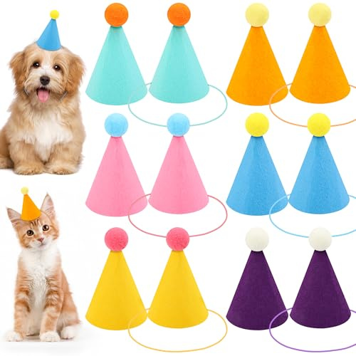 Anglecai Mini-Partyhüte für Stofftiere, Mini-Geburtstagsparty-Hüte, verstellbare Stofftier-Partyhüte, Puppe, Haustier-Filzkegelhüte zum Basteln, für Katzen, Welpen, Kaninchen, Puppen