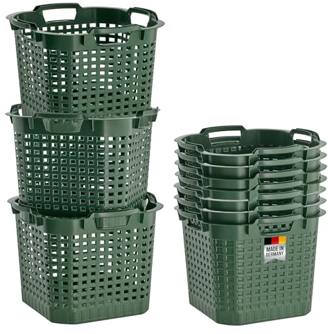 Erntekorb 25 L 10er Set Gartenkorb Grün Lebensmittelecht Obstkorb Robust | BURI Kartoffelkorb drehstapelbar aus Kunststoff Made in Germany als Obstkorb, Laubkorb und vielseitiger Erntekorb