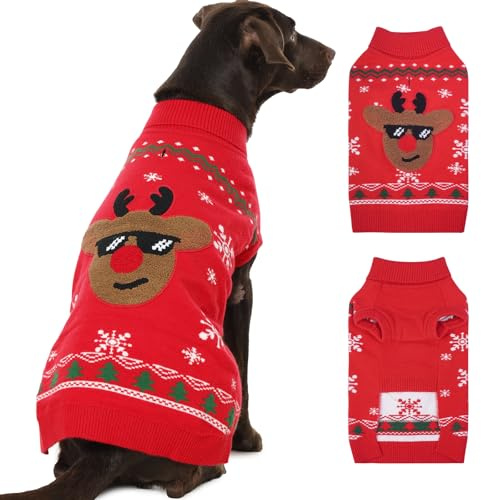 Katzinst Weihnachten Hundepullover, Weich & Warm Hunde Strickpullover Großer Hund, Umgschlagbarer Rollkragen, Strickpullover für Herbst und Winter, Hundepulli Labrador, 3XL