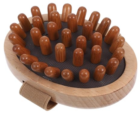 Holz Kopfhautmassagebürste für Hand, Traditionelle Bürste | Bambus und Gummi, Tragbares Format für Reise und Büro, für Kopfhaut Sowie Rücken
