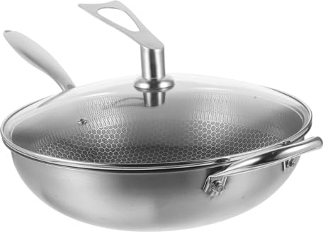 Alipis Padella Wok a Nido D'ape in Acciaio 34 Cm Con Coperchio, Antiaderente, Adatta Per Fornelli a Induzione, Gas Ed Elettrici, Utensile Da Cucina Per Saltare, Rosolare e Cuocere a Fuoco Lento