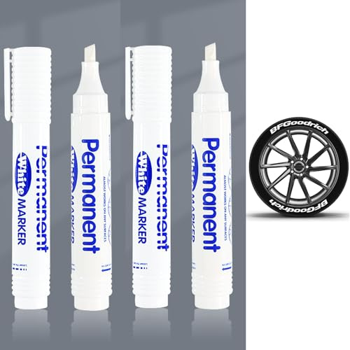 Caelura 4 Stück Reifenstift Weis Wasserfest, Reifen Stift Weiß Wasserfest 5mm, Lackstift Weiß für Auto Motorrad Reifen, Glas, Holz, Stoff, Metall, Steine