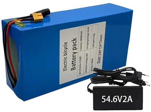 Ebike Akku 48V 48Ah Elektrofahrrad Batterie 48V 48000MAh eingebauter BMS wasserdichter PVC-Akku für 1000W 800W 750W 500W 200W Fahrrad Motor mit 54.6V 2A Ladegerät 48V 38Ah,T+DC