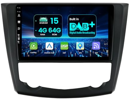 MISONDA Radio Coche Dab/DSP/CarPlay Integrado - Android 15 Compatible con Renault Kadjar 2015-2019 - [4G+64G] - Cámara de visión Trasera - IPS de 9 Pulgadas - Control en el Volante - WiFi BT RDS