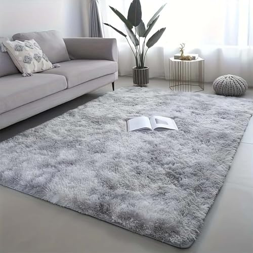 Aexpath Teppiche Wohnzimmer, Hellgrau, 120 x 200 cm, dicker, luxuriöser weicher Hochflor-Teppich, Batik-Teppich, für Wohnzimmer, Schlafzimmer und Flur, handwaschbar, lichtbeständig