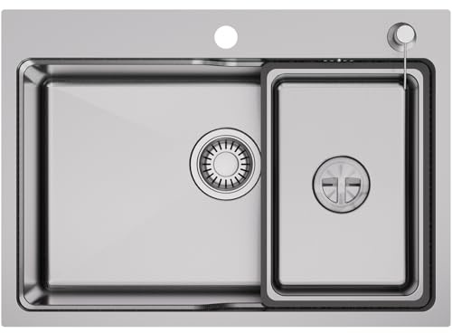 CECIPA 68 x 48 cm Lavello Cucina Acciaio Inox 304, Lavandino Cucina 1 Vasca | Lavello con Dispenser Sapone e Vasca Mobile, per Mobile di lunghezza 70cm, con Sifone e Scarico