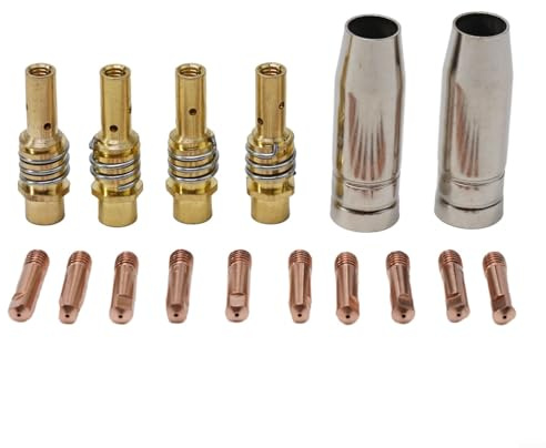 MIG Welding 16PC Kontaktspitze Verbrauchsmaterial für MB15 15AK inkl. Schutzdüsen und Düsenhalter, Kontaktspitzendurchmesser 0 6/0 8/0 9/1 0/1 2mm passend für verschiedene Marken (1,0mm)