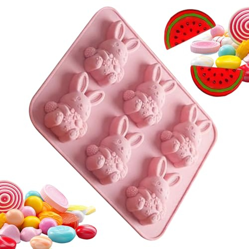 Molde de silicona para conejos de Pascua, decoraciones 3D reutilizables para manualidades - Molde de chocolate de silicona | Para cupcakes, caramelos, pasta de azúcar, magdalenas, regalo para amigos